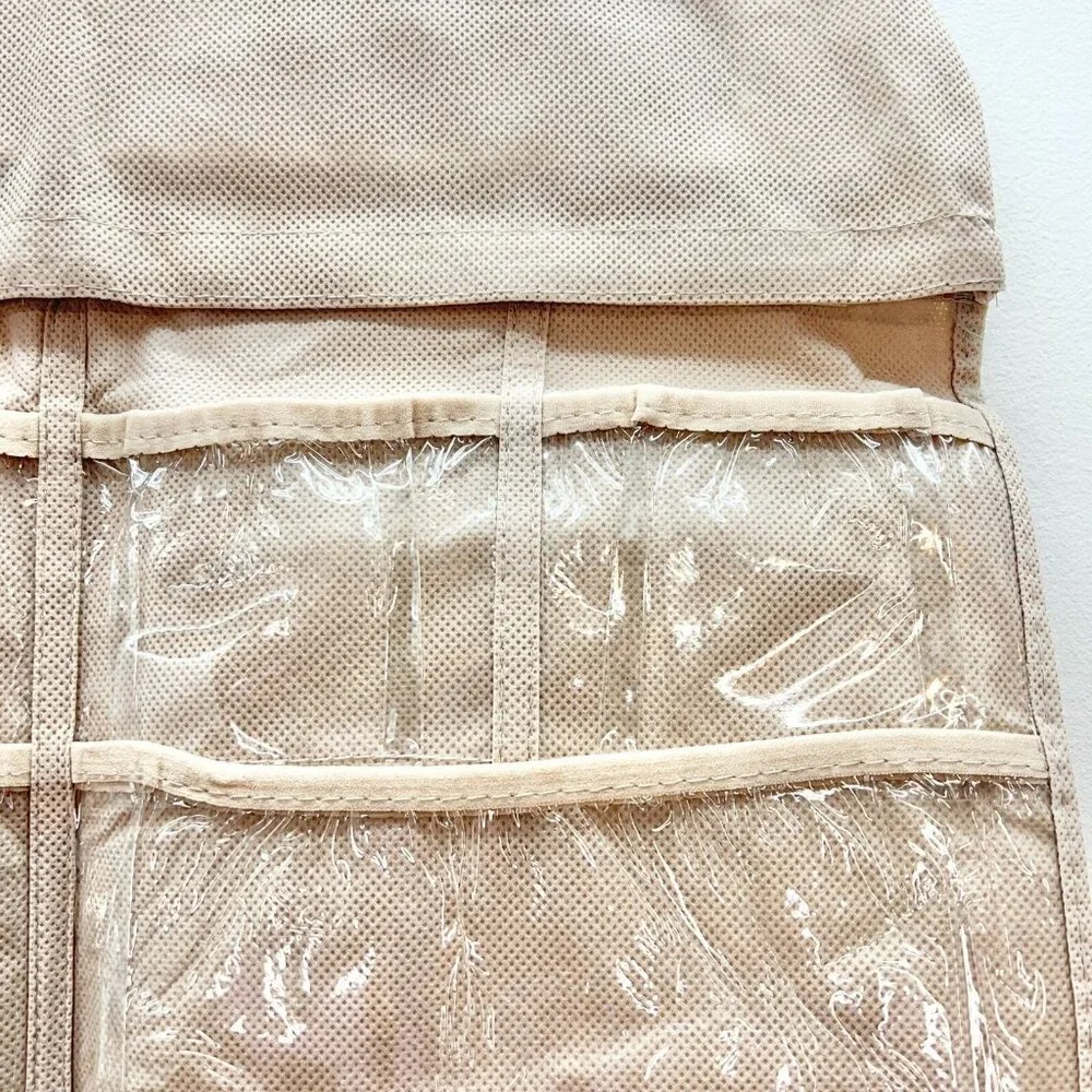 Hanging Closet Storage Organizer Beige with 24 Clear Pockets Double Sided NEW